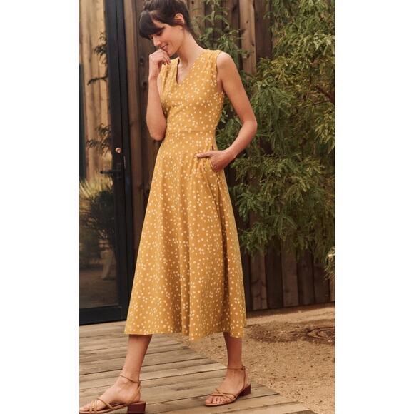 Pact Womens XL Gold Fit & Flare Organic Cotton MIDI Dress Sustainable Minimal - Picture 1 of 13